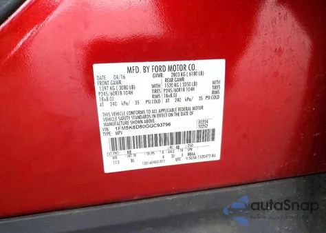 2016 Ford Explorer Xlt из США, поврежденный, VIN 1FM5K8D80GGC93796